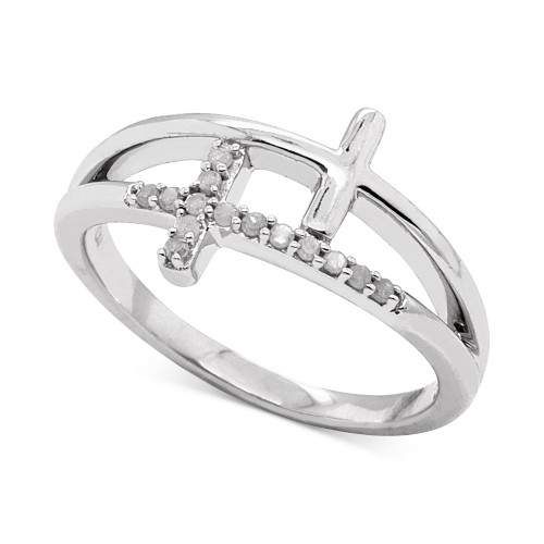 Diamond Double East-West Cross Ring (1/10 ct. t.w.) in Sterling Silver