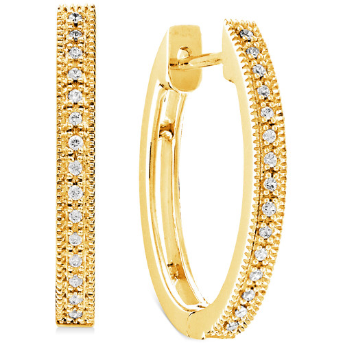 Diamond Small Migrain Hoop Earrings (1/10 ct. t.w.) in 10k Gold, 0.75"