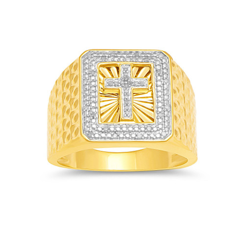 Men's Diamond Cross Ring (1/10 ct. t.w.) in 18k Gold-Plated Sterling Silver