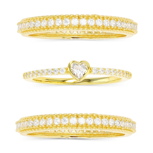 3-Pc. Set Cubic Zirconia Heart Motif Stack Rings in 14k Gold-Plated Sterling Silver