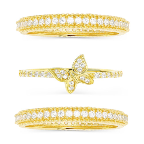 3-Pc. Set Cubic Zirconia Butterfly Motif Stack Rings in 14k Gold-Plated Sterling Silver