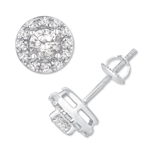 IGI Certified Diamond Halo Two-Level Stud Earrings (1 ct. t.w.) in 14k White Gold