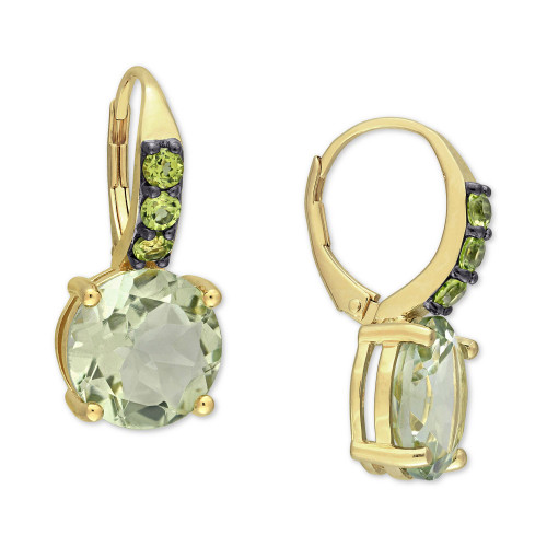 Green Quartz (11-5/8 ct. t.w.) & Peridot (3/4 ct. t.w.) Leverback Drop Earrings in 18k Gold-Plated Sterling Silver