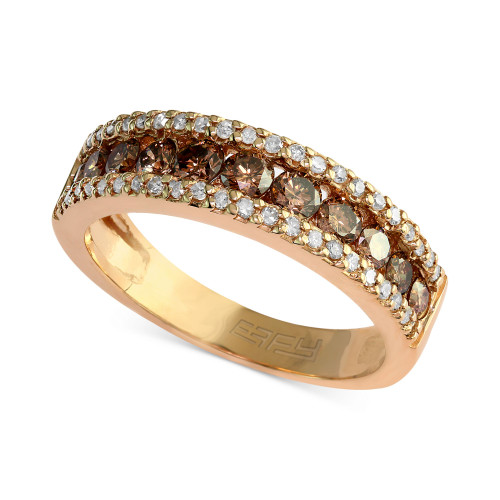 Espresso by EFFY® Brown and White Diamond Three-Row Ring (7/8 ct. t.w.) in 14k Gold