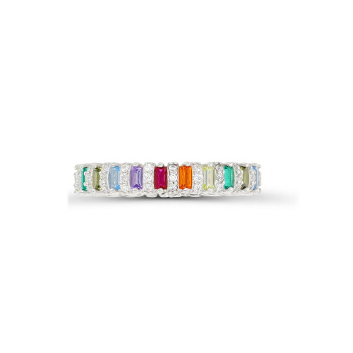 Created Spinel, Created Corundum, Nano and Cubic Zirconia in Sterling Silver Eternity Ring