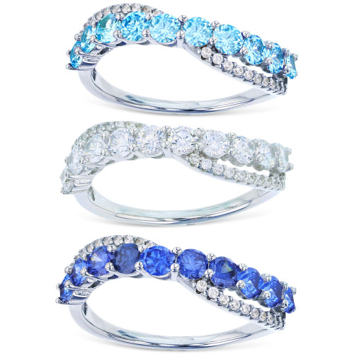 3-Pc. Set Multicolored Cubic Zirconia Diagonal Rings in Sterling Silver