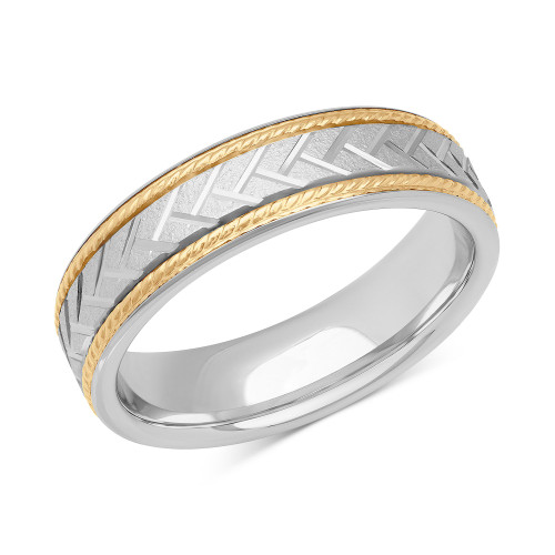 Men's Chevron Carved Two-Tone Wedding Band in Sterling Silver & 18k Gold-Plate