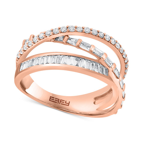 EFFY® Diamond Baguette & Round Crossover Statement Ring (5/8 ct. t.w.) in 14k Rose Gold