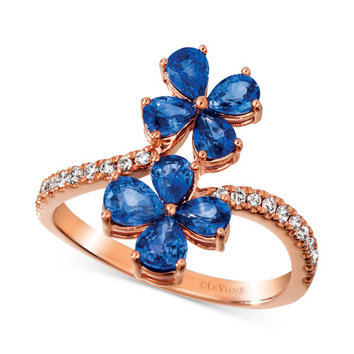 Blueberry Sapphire (1-1/2 ct. t.w.) & Nude Diamond (1/5 ct. t.w.) Flower Statement Ring in 14k Rose Gold