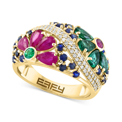 EFFY® Multi-Gemstone (2-3/4 ct. t.w.) & Diamond (1/4 ct. t.w.) Flower Openwork Ring in 14k Gold