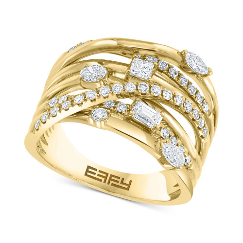 EFFY® Diamond Multi-Shape Multirow Crossover Ring (1 ct. t.w.) in 14k Gold