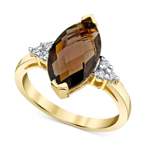 Smoky Quartz (3 ct. t.w.) & Diamond (1/8 ct. t.w.) Ring in 14k Gold