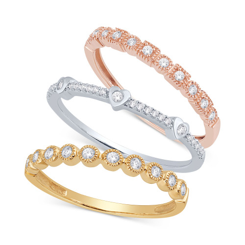 3-Pc. Set Diamond Stacking Rings (3/8 ct. t.w.) in 14k Gold, White Gold & Rose Gold