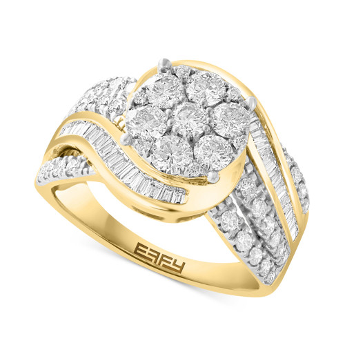 EFFY® Diamond Baguette & Round Cluster Swirl Ring (1-3/8 ct. t.w.) in 14k Gold