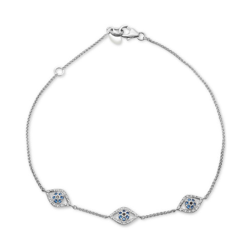 Multicolor Diamond Triple Evil Eye Chain Ankle Bracelet (1/8 ct. t.w.) in 10k White Gold, Created for Macy's