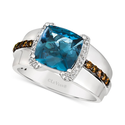 Men's Deep Sea Blue Topaz (4-1/2 ct. t.w.) & Diamond (3/8 ct. t.w.) Ring in Sterling Silver