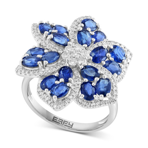 EFFY® Sapphire (4-1/4 ct. t.w.) & Diamond (1/2 ct. t.w.) Flower Ring in 14k White Gold