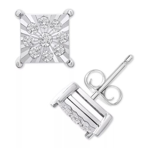 Men's Diamond Cluster Miracle Plate Square Stud Earrings (1/4 ct. tw) in Sterling Silver