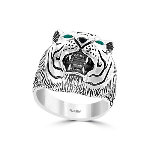 EFFY® Men's Green Agate and Onyx Tiger Ring in Sterling Silver