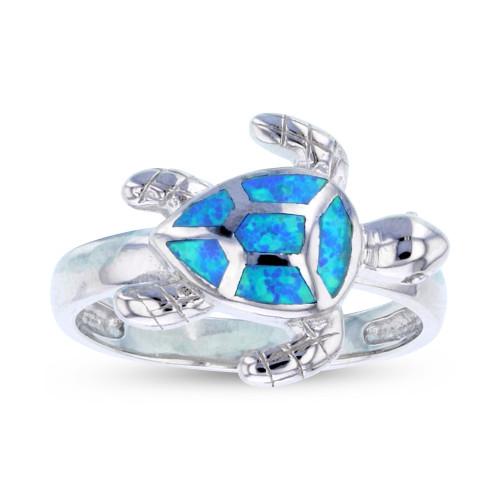 Lab-Created Opal Inlay Turtle Ring in Sterling Silver