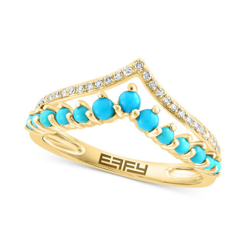 EFFY® Turquoise & Diamond (1/10 ct. t.w.) Double Row Chevron Ring in 14k Gold