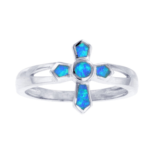 Lab-Created Opal Inlay Cross Ring in Sterling Silver