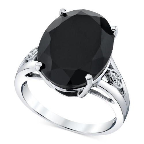 Onyx & Diamond Accent Statement Ring in Sterling Silver