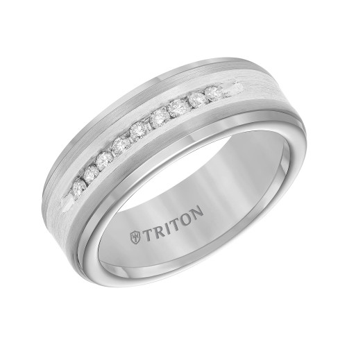 Men's Diamond Satin Finish Comfort Fit Wedding Band (1/4 ct. t.w.) in Tungsten Carbide & Sterling Silver