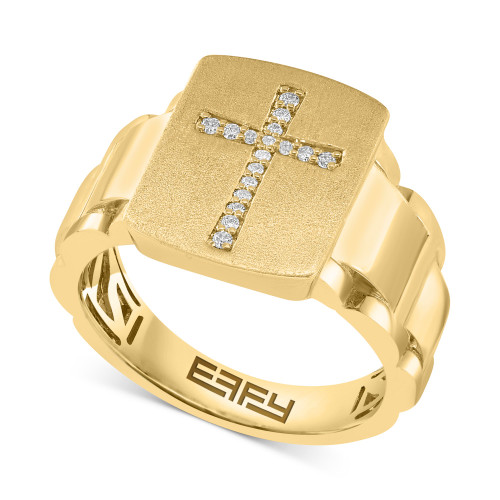 EFFY® Men's Diamond Cross Ring (1/10 ct. t.w.) in 10k Gold