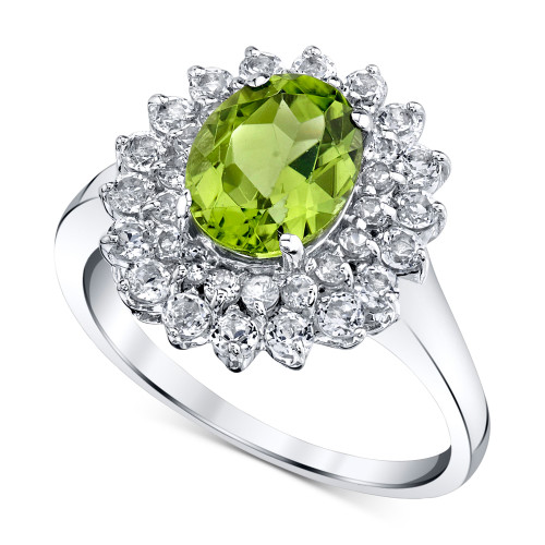 Peridot (1-3/4 ct. t.w.) & White Topaz (1-1/4 ct. t.w.) Double Halo Ring in Sterling Silver