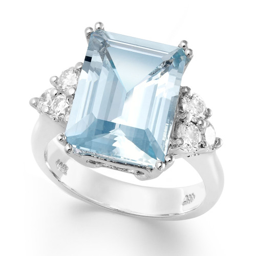 14k White Gold Ring, Aquamarine (5-1/2 ct. t.w.) and Diamond (1/2 ct. t.w.) Emerald-Cut Ring