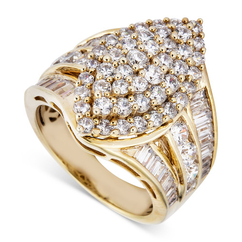 Diamond Round & Baguette Navette Cluster Ring (3 ct. t.w.) in 14k Gold