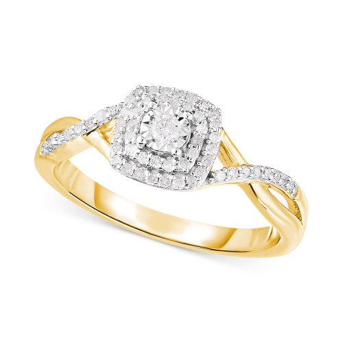 Diamond Swirled Shank Ring (1/5 ct. t.w.) in 14k Gold-Plated Sterling Silver