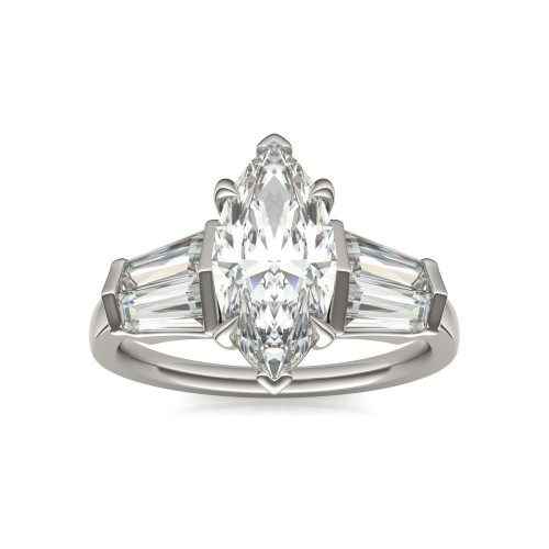 Moissanite Marquise Engagement Ring (3-1/3 Carat Total Weight Certified Diamond Equivalent) in 14K White Gold