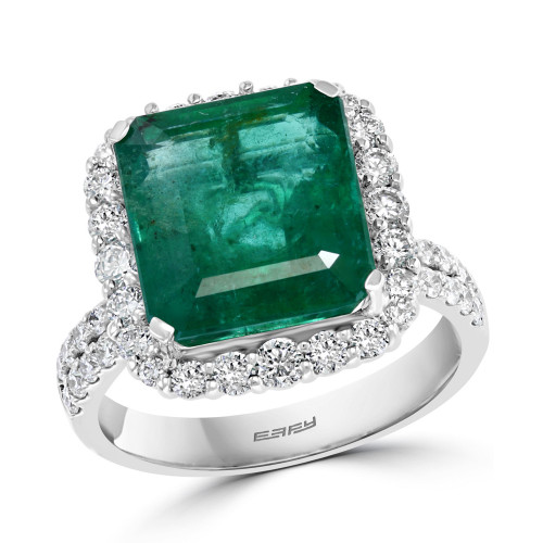 EFFY® Emerald (6-1/3 ct. t.w.) & Diamond (1-1/20 ct. t.w.) Halo Ring in 14k White Gold