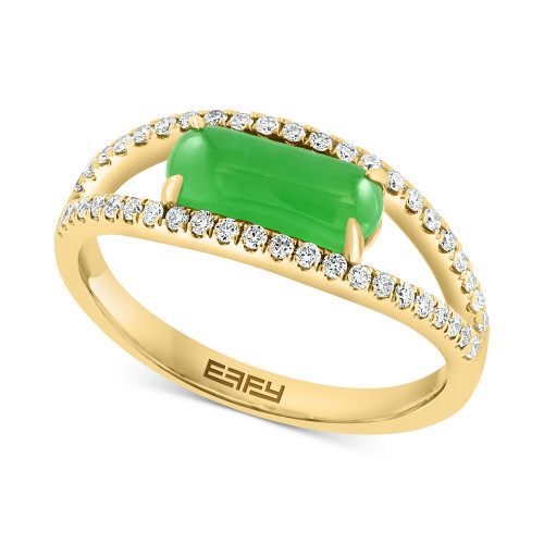 EFFY® Dyed Green Jade & Diamond (1/4 ct. t.w.) Openwork Ring in 14k Gold