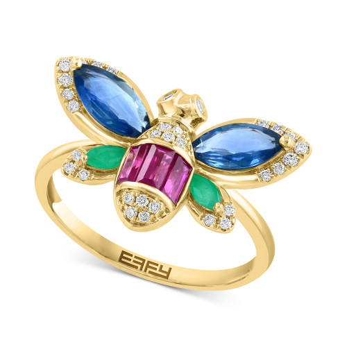EFFY® Multi-Gemstone (1-3/4 ct. t.w.) & Diamond (1/6 ct. t.w.) Butterfly Ring in 14k Gold