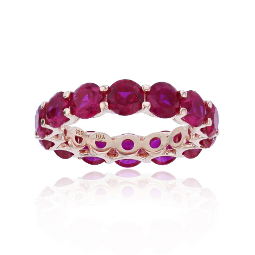 Red Cubic Zirconia Eternity Band in 14k Rose Gold Plated Sterling Silver