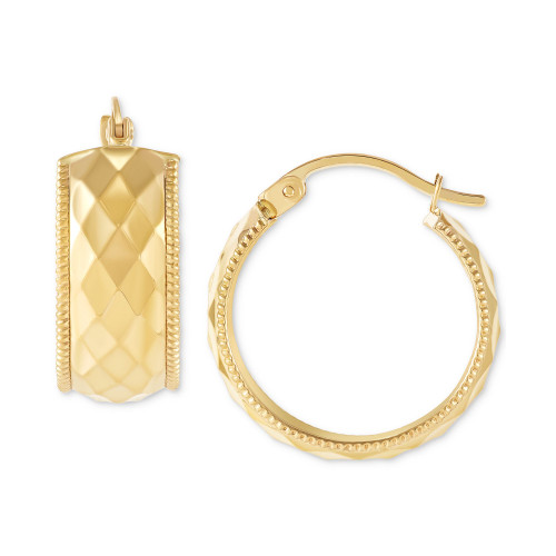 Wide Width Patterned Small Hoop Earrings in 10k Gold, 1"