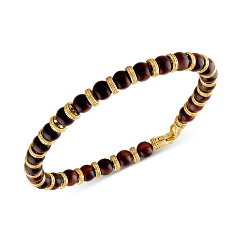 Red Tiger Eye Bead Bracelet in 14k Gold-Plated Sterling Silver, Created for Macy's
