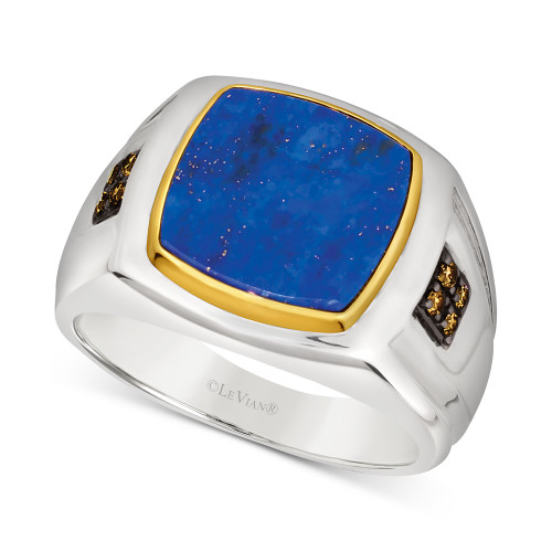 Men's Lapis Lazuli & Chocolate Diamond (1/10 ct. t.w.) Ring in Sterling Silver & 14k Gold