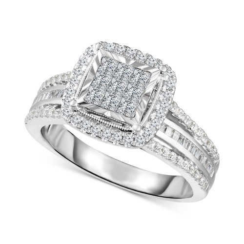 Diamond Halo Cluster Engagement Ring (1 ct. t.w.) in 10k White Gold