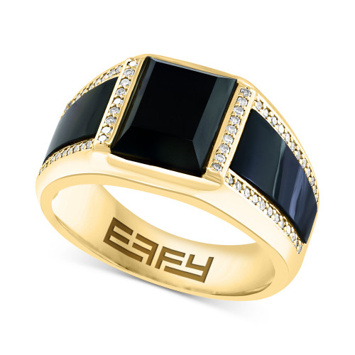 EFFY® Men's Onyx & Diamond (1/4 ct. t.w.) Ring in 14k Gold-Plated Sterling Silver