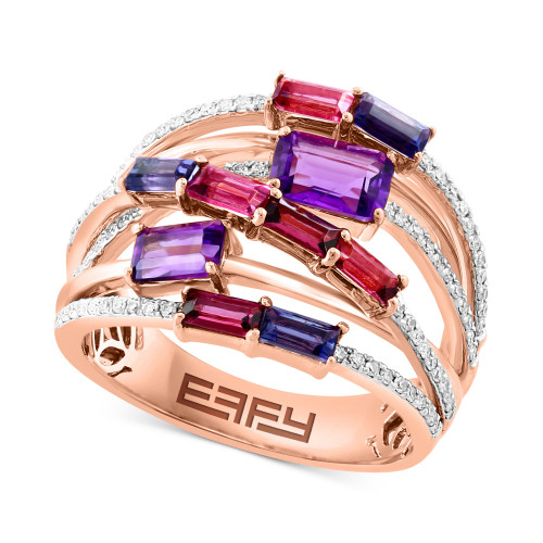 EFFY® Multi-Gemstone (1-3/4 ct. t.w.) & Diamond (1/4 ct. t.w.) Multirow Crossover Ring in 14k Rose Gold