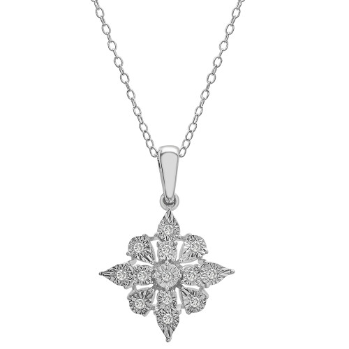 Diamond Cluster 18" Pendant Necklace (1/10 ct. t.w.)  in Sterling Silver, Created for Macy's