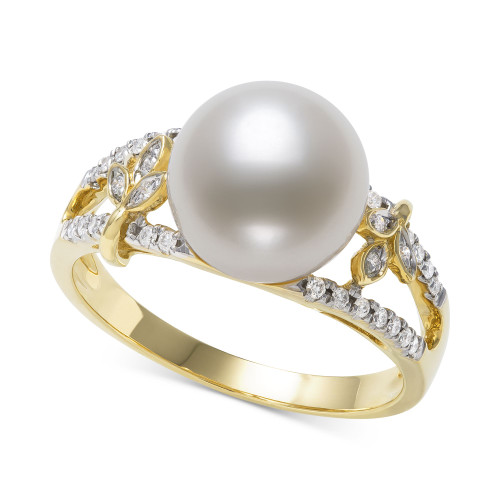 Cultured Freshwater Pearl (9mm) & Diamond (1/6 ct. t.w.) Openwork Ring in 14k Gold, Created for Macy's
