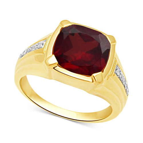 Men's Garnet (5-1/8 ct. t.w.) & Diamond (1/10 ct. t.w.) Ring in 18k Gold Over Sterling Silver