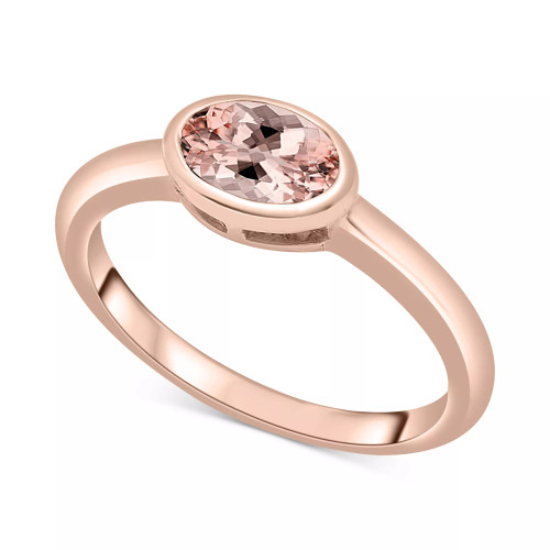 Lab-Created Morganite Oval Bezel Ring (5/8 ct. t.w.) in 14k Rose Gold-Plated Sterling Silver (Also in Lab-Created Opal)