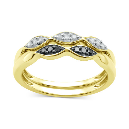 2-Pc Set Black Diamond (1/20 ct. t.w.) & White Diamond (1/10 ct. t.w.) Stack Rings in 14k Gold-Plated Sterling Silver