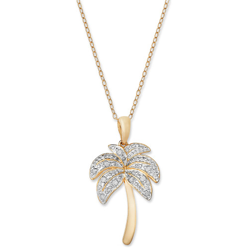 Diamond Palm Tree Pendant Necklace in 18k Gold over Sterling Silver and Sterling Silver (1/10 ct. t.w.)